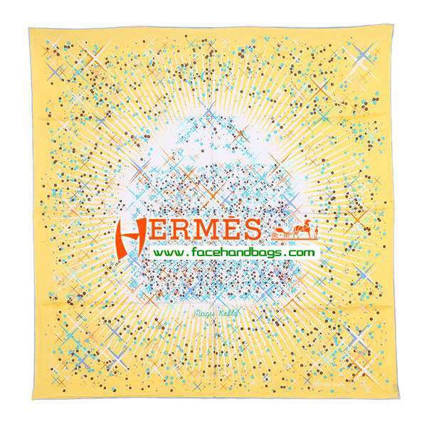 Hermes 100% Silk Square Scarf Yellow HESISS 87 x 87 - Click Image to Close